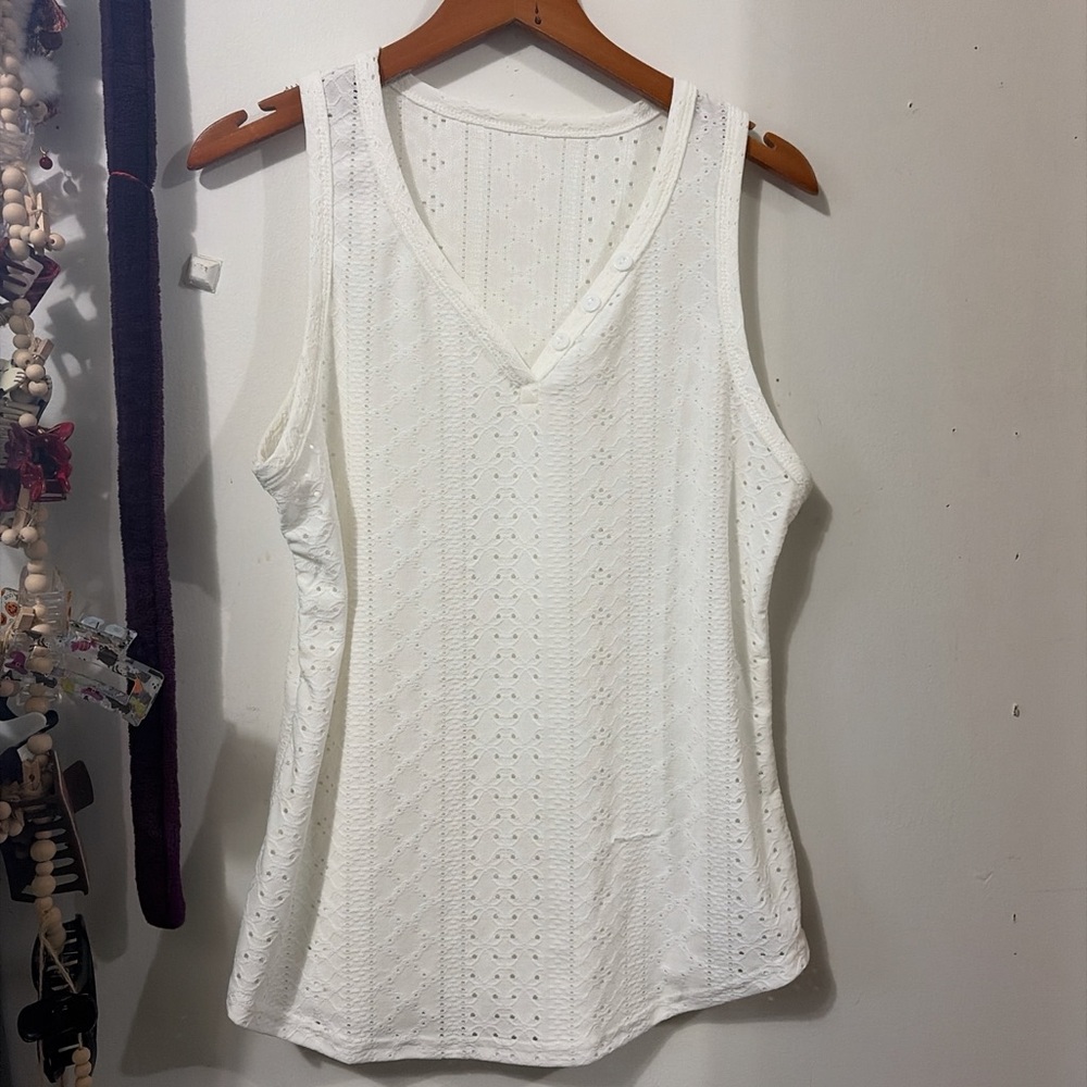 White Sleeveless Eyelet Top